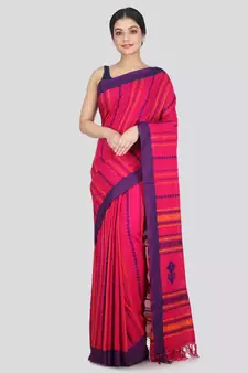 Women's pink pure cotton handloom sarees With Blouse