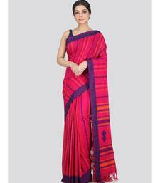 Women's pink pure cotton handloom sarees With Blouse