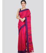 Women's pink pure cotton handloom sarees With Blouse