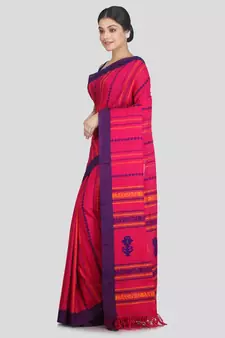 Women's pink pure cotton handloom sarees With Blouse