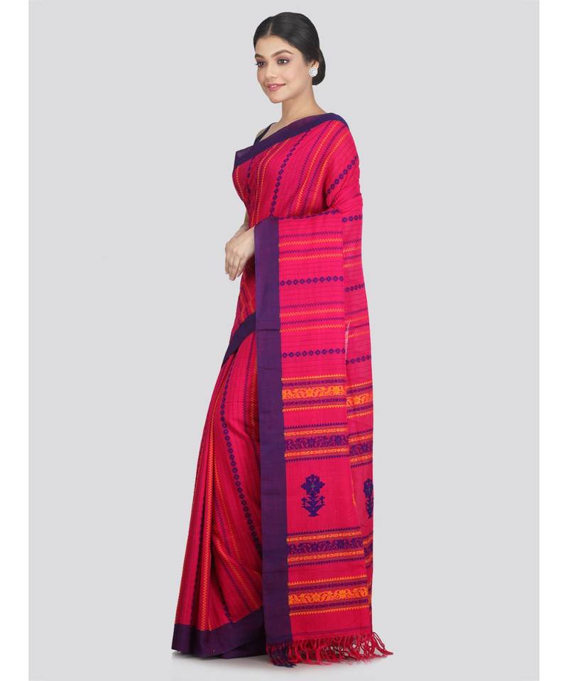 Women's pink pure cotton handloom sarees With Blouse