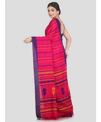 Women's pink pure cotton handloom sarees With Blouse 3