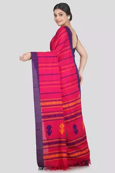 Women's pink pure cotton handloom sarees With Blouse