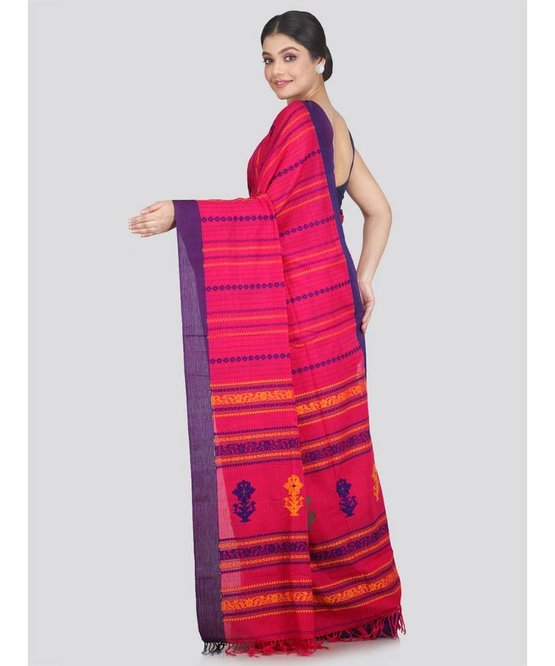 Women's pink pure cotton handloom sarees With Blouse