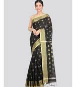 Women's black cotton silk handloom sarees With Blouse