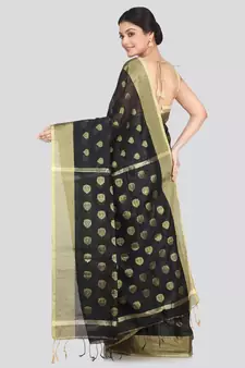 Women's black cotton silk handloom sarees With Blouse