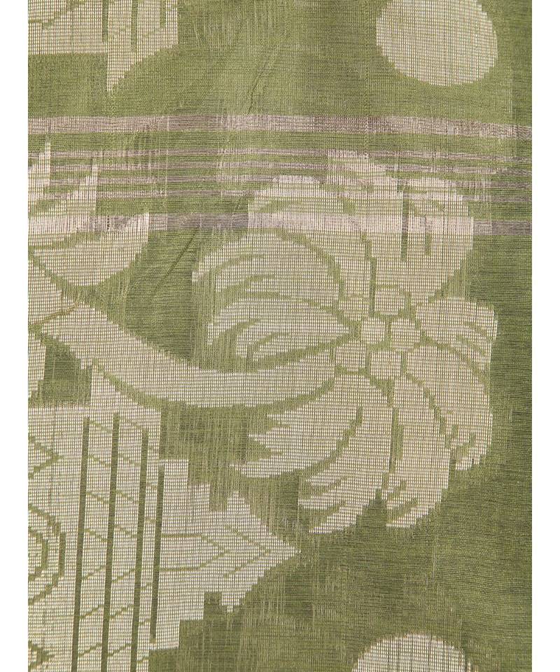 Women's green cotton silk handloom sarees With Blouse