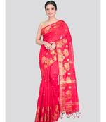 Women's red cotton silk handloom sarees With Blouse