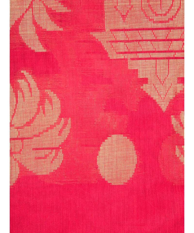 Women's red cotton silk handloom sarees With Blouse