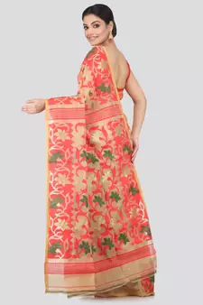 Women'S Beige Pure Cotton Jamdani Sarees Without Blouse