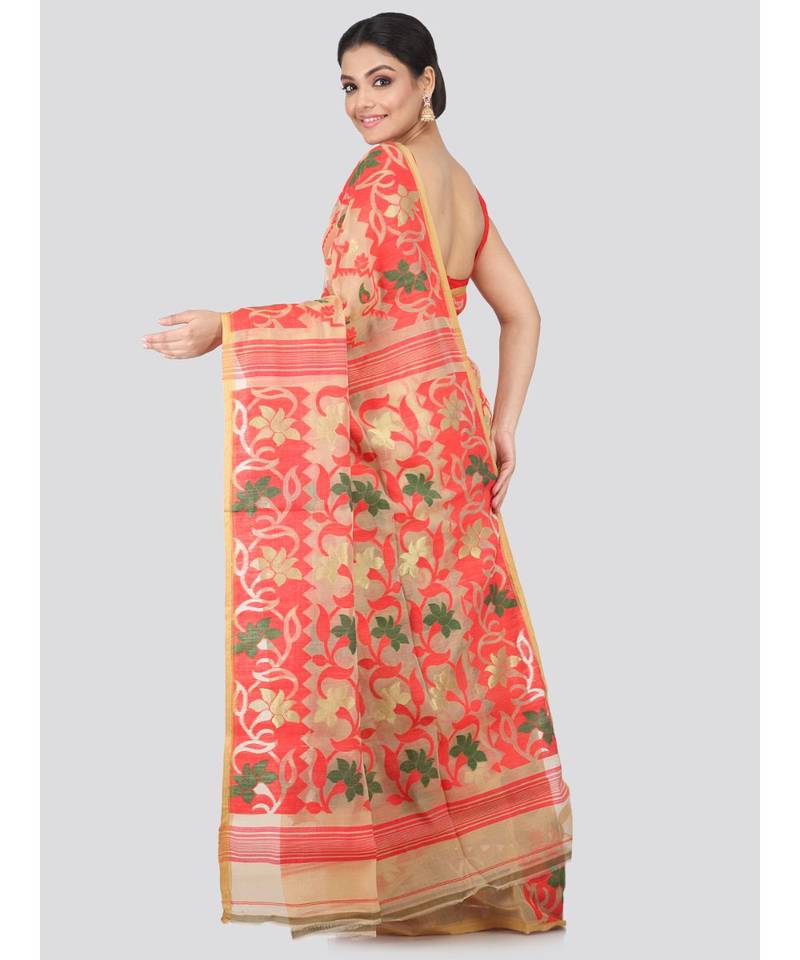 Women'S Beige Pure Cotton Jamdani Sarees Without Blouse