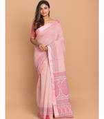 Printed Cotton Blend Saree with blouse in Pink