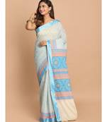 Printed Cotton Blend Saree with blouse in Blue