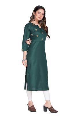 Green embroidered cotton long-kurtis 3