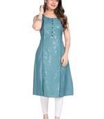 Grey embroidered cotton long-kurtis