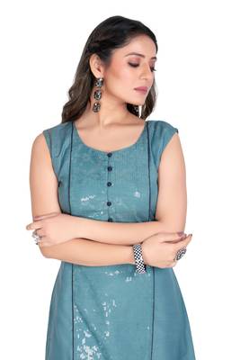 Grey embroidered cotton long-kurtis 2