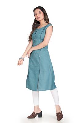 Grey embroidered cotton long-kurtis 3