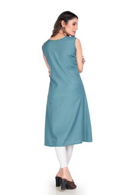 Grey embroidered cotton long-kurtis 4