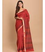 Printed Cotton Blend Saree with blouse in Maroon