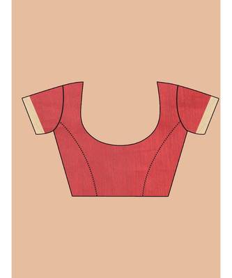 Printed Cotton Blend Saree with blouse in Maroon 4