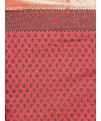 Printed Cotton Blend Saree with blouse in Maroon 5