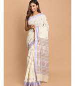 Printed Cotton Blend Saree with blouse in Purple