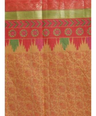 Printed Cotton Blend Saree with blouse in Rust 4