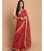 Printed Cotton Blend Saree with blouse in Red
