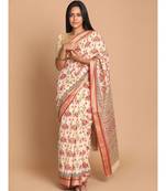 Printed Pure Cotton Saree with blouse in Maroon