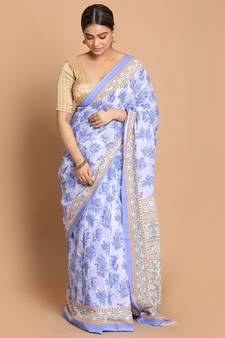 Lavendar Pure Mul Cotton Saree with Sleeveless Blouse Combo main image 0
