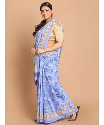 Printed Pure Cotton Saree with blouse in Lavendar 1