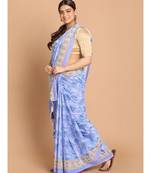 Printed Pure Cotton Saree with blouse in Lavendar