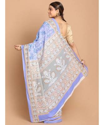 Printed Pure Cotton Saree with blouse in Lavendar 3