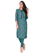 Teal printed cotton cotton-kurtis