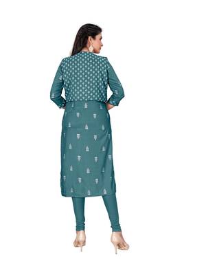 Teal printed cotton cotton-kurtis 2