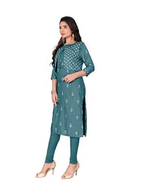 Teal printed cotton cotton-kurtis 5