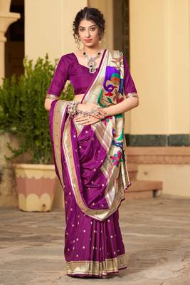 Magenta woven silk saree with blouse 1