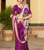 Magenta woven silk saree with blouse