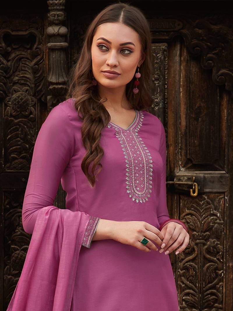 Magenta embroidered art silk salwar