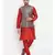 Men Red & Teal Kurta with Churidar & Printed Nehru Jacket