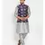 Men Silver & Blue Kurta with Churidar & Printed Nehru Jacket