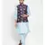 Men Turquoiseblue & Blue Kurta with Churidar & Printed Nehru Jacket