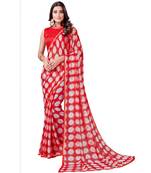 Red printed chiffon saree with blouse