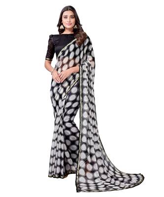 Black printed chiffon saree with blouse 1