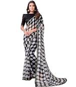 Black printed chiffon saree with blouse