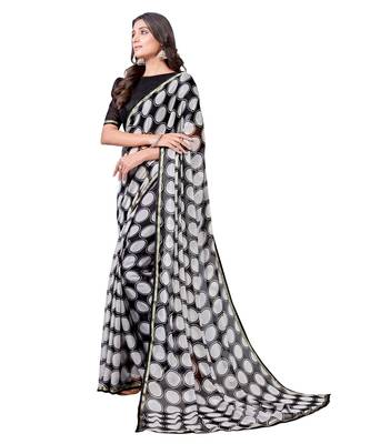 Black printed chiffon saree with blouse 2