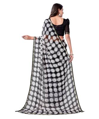 Black printed chiffon saree with blouse 3