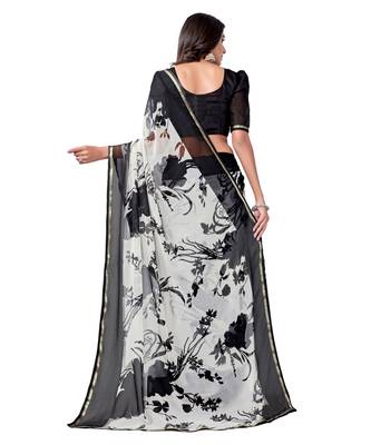 White printed chiffon saree with blouse 3