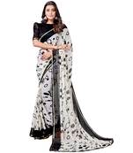 White printed chiffon saree with blouse