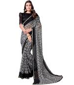 Black printed chiffon saree with blouse